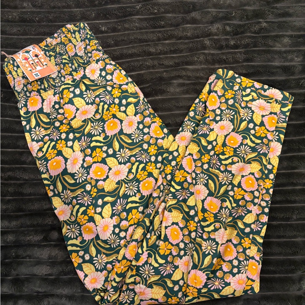 Lucy & Yak Floral Trousers - Green and Pink